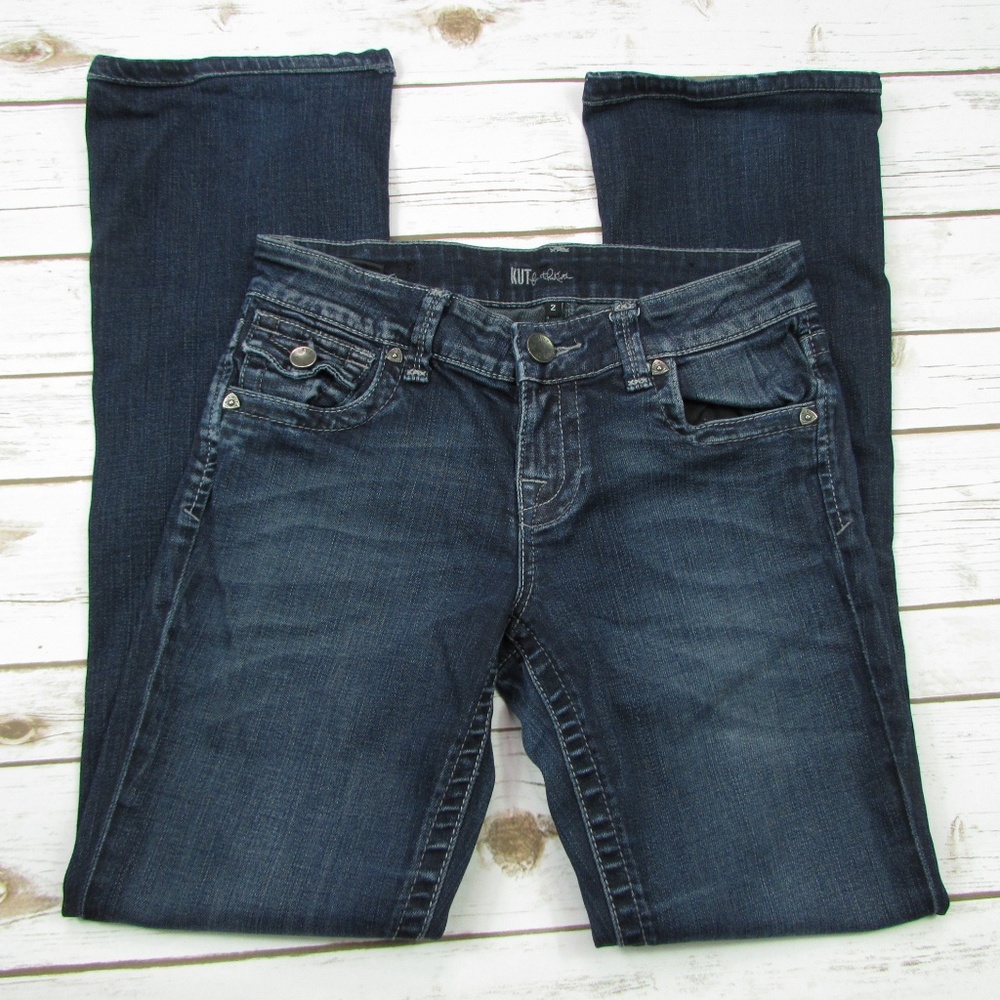 Dark Wash Boot Cut Button Flap Pockets Size 2 - Picture 3 of 8